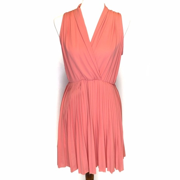 wrap front pleated dress